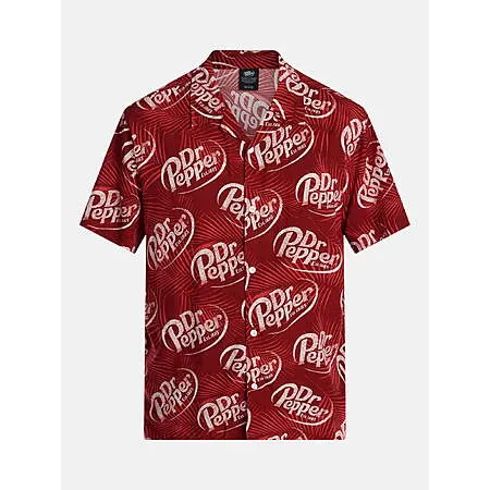 Dr Pepper Men's Graphic Woven Resort Shirt (Maroon, Various Sizes)