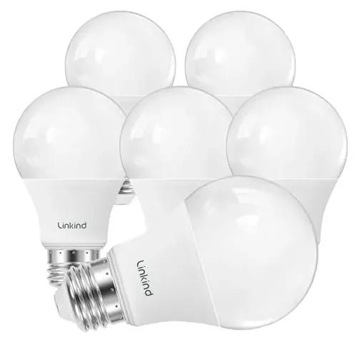 Linkind A19 Dimmable LED Light Bulbs 6-Count (60W Equivalent, 3000K Warm White, 800 Lumens)