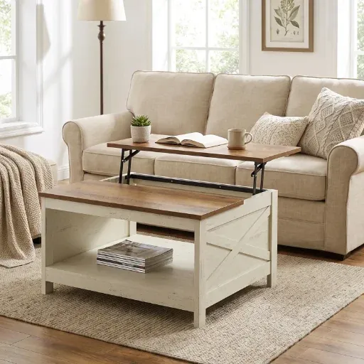 Farmhouse Square Lift-Top Coffee Table with Open Storage Shelf