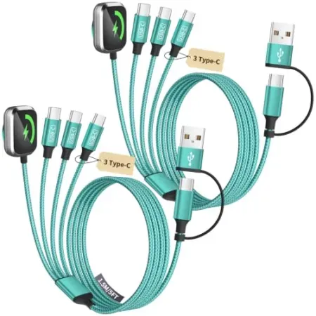 MPATIBY 5' 4-in-2 Multi Charging Cable w/ 3 USB-C Ports & Apple Watch Charger
