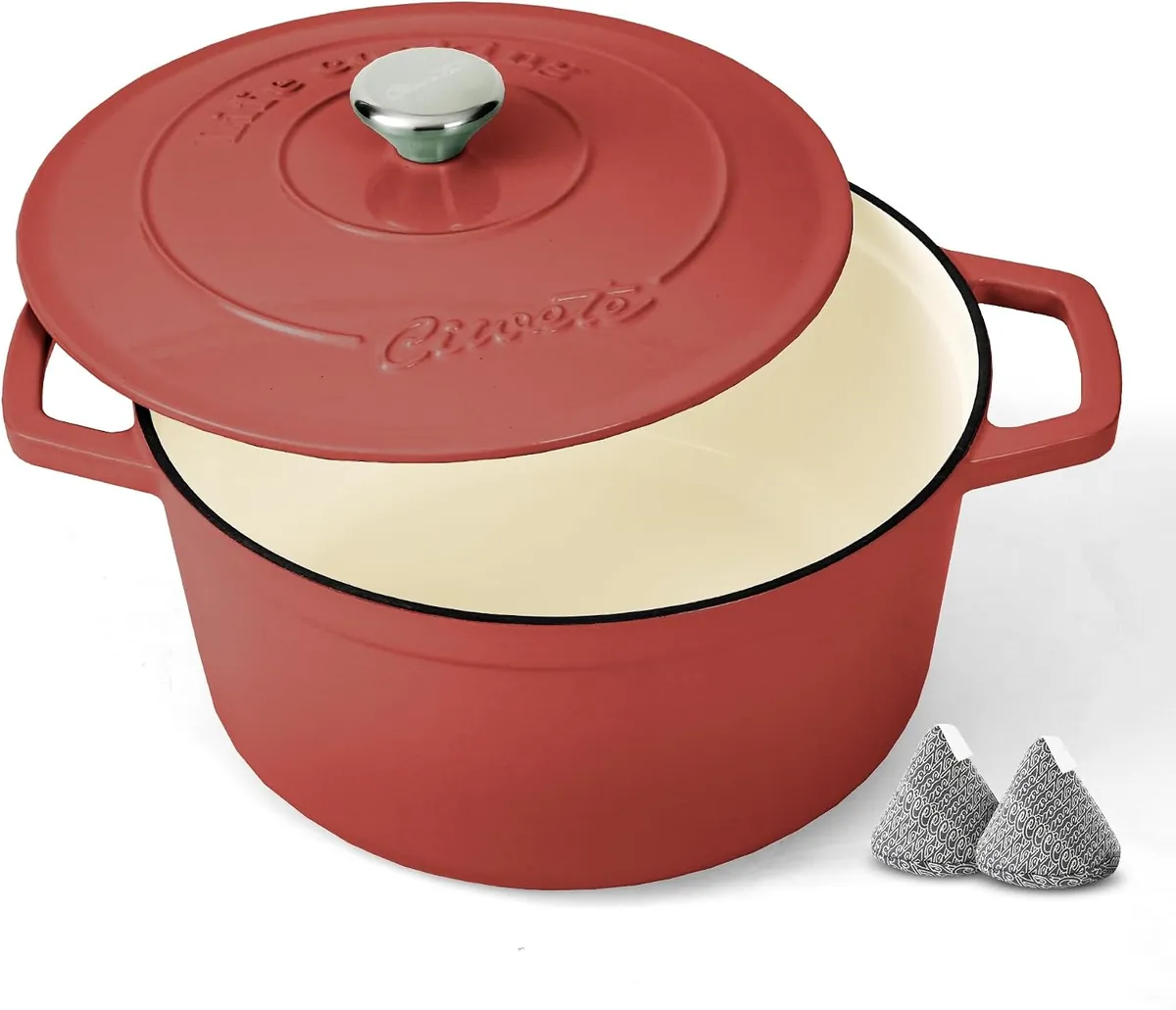 ciwete 4.4-Quart Dutch Oven w/ Potholders in Red