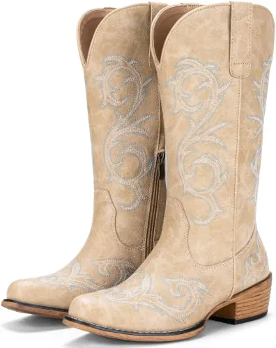 Embroidered Mid Calf Cowgirl Boot