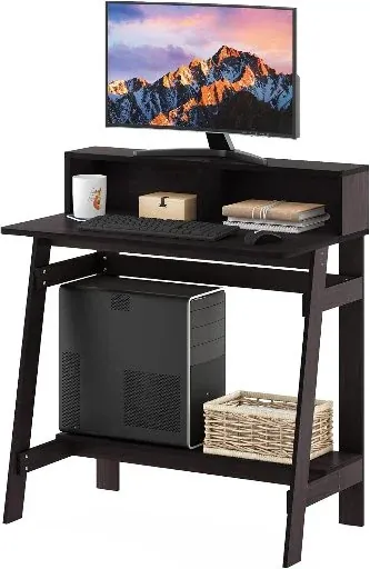 Furinno Simplistic A Frame Computer Desk with Monitor Stand, Dark Walnut