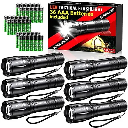 Prime Members: 6-Pk TuyLuxe 200-Lumen LED Flashlights w/ 36 AAA Batteries