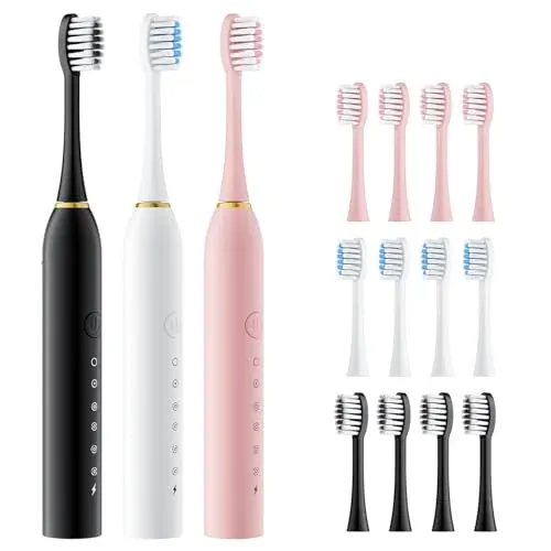 Sonic Electric Toothbrush Set 3-Pack w/12 Replacement Heads