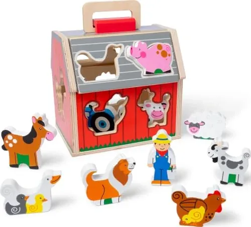 Melissa & Doug Take-Along Wooden Toy Barn, 11-Pc