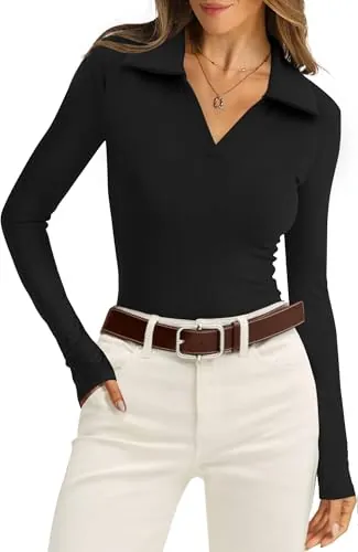 WIHOLL Long Sleeve V Neck Blouses