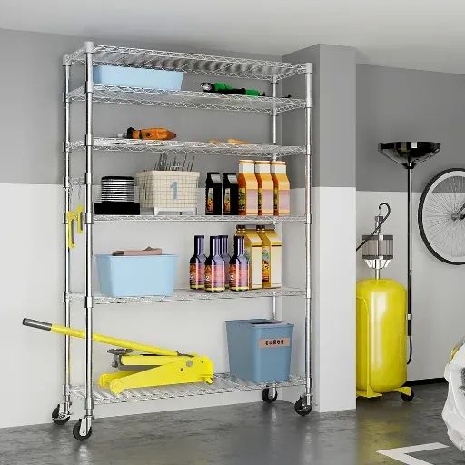 Grey 46" Wide Height Adjustable Shelving Unit with Wheels