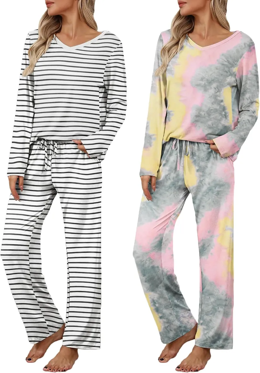 Ekouaer Women’s Long Sleeve Lounge Set 2-Pack