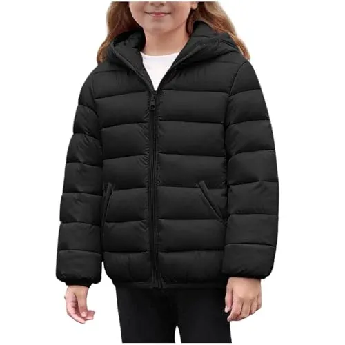 Kids Puffer Jackets Warm Hooded Quilted Coats Zip Up Insulated Coat