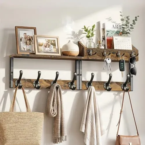 Lewondr 29″ Wall Mount Coat Rack with Shelf in Vintage Brown