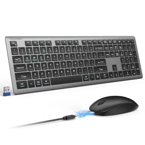 Tecknet Rechargeable Ultra-Slim 2.4GHz Wireless Keyboard & Mouse Combo (Grey)