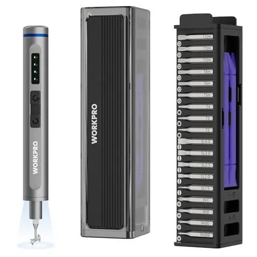 WORKPRO Mini Electric Screwdriver with 36 S2 Steel Bits & 2 Pry Bars
