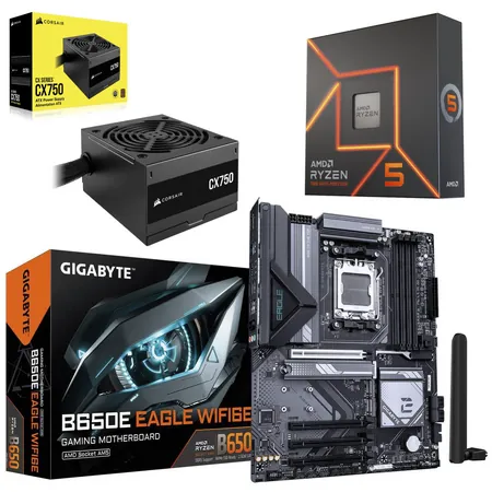 AMD Ryzen 5 7600X CPU + Gigabyte B650E Eagle WiFi 6E AM5 MB + Corsair CX750 PSU