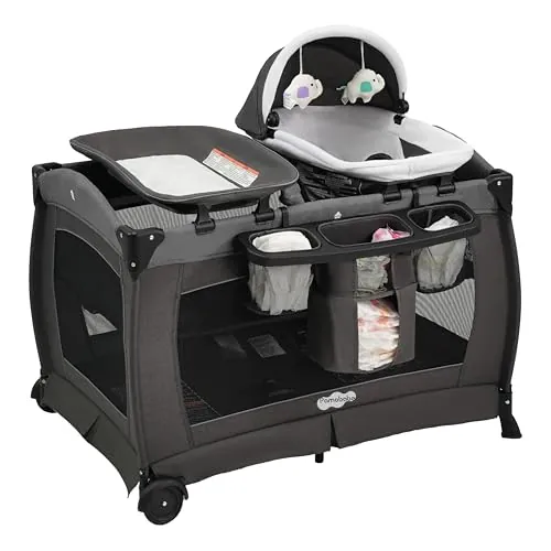Pamo Babe Pack and Play 4-in-1 Baby Playard with Bassinet & Changing Table