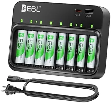 EBL Rechargeable 4-Pk 2800mAh AA + 4-Pk 1100mAh AAA Batteries & Charger