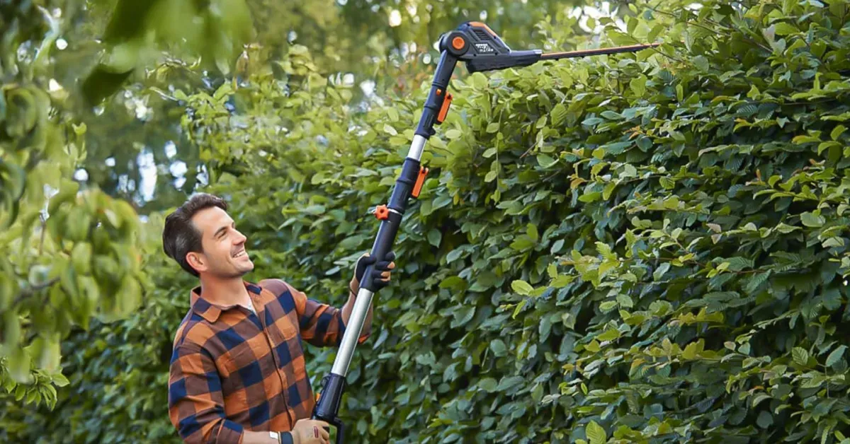 Worx 20V 20-inch 2-in-1 Attachment-Capable Cordless Electric Pole Hedge Trimmer with a 2.0Ah battery