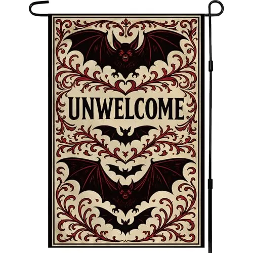 Unwelcome Gothic Bat Halloween Garden Flag