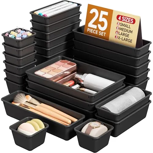 Kemethy 25-Piece Plastic Drawer Organizers Set (4 Sizes)