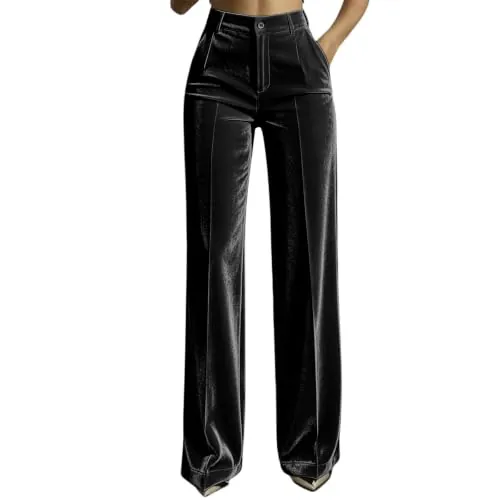 Womens High Waisted Wide Leg Velvet Dress Pants