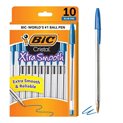 BIC Cristal Xtra Smooth Ballpoint Pen, Medium Point, 1.0mm, Blue, 10-Count | Smooth Ink for Effortless Writing | Dependable for Daily Use | Ideal for School or Office | Medium Point for Clear Lines