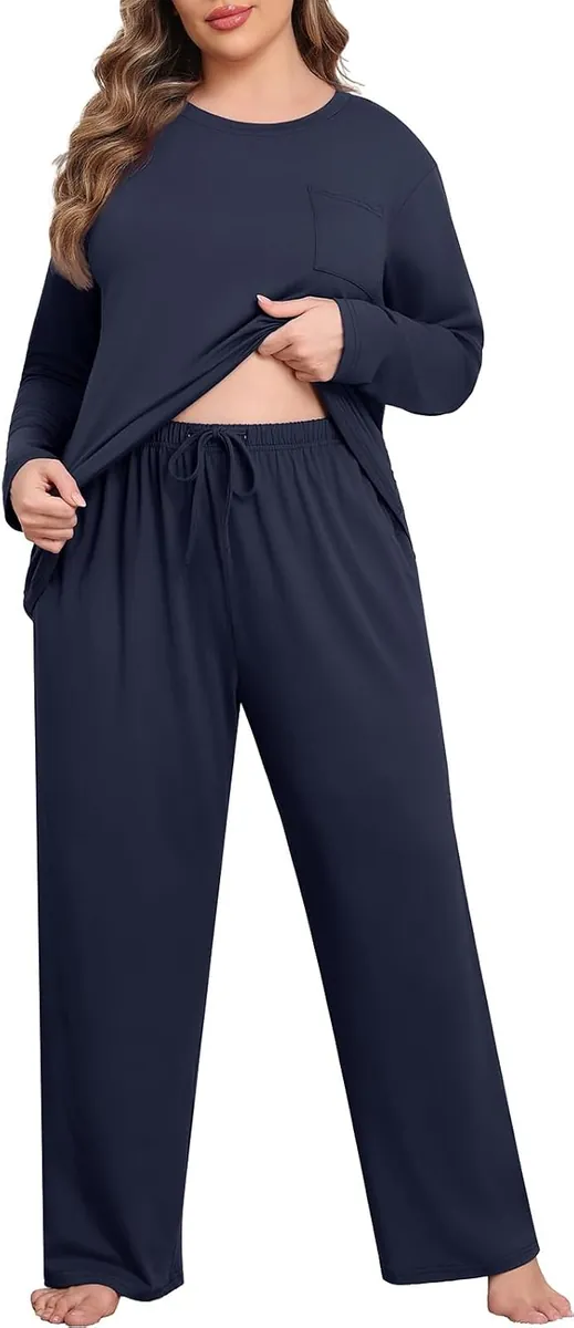 Lastshe Women’s Plus-Size Long-Sleeve Pajama Sets