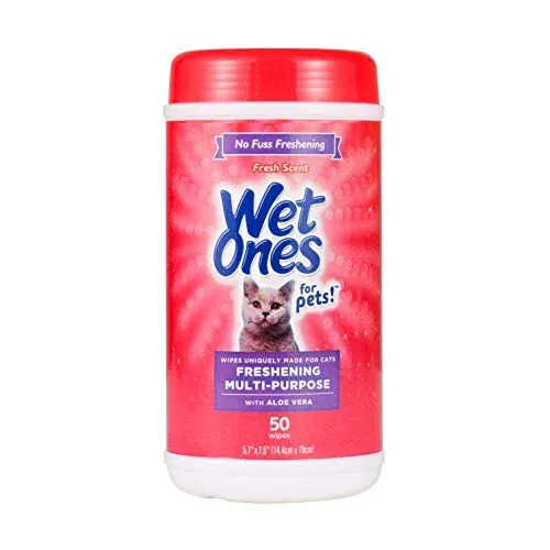 Wet Ones for Cats Freshening Grooming Wipes w/ Aloe Vera (Fresh Scent) 50-Count