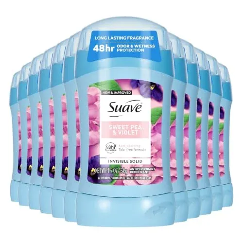 Suave Women's Invisible Antiperspirant Deodorant Stick (Sweet Pea & Violet), 12-Pack, 1.2 oz