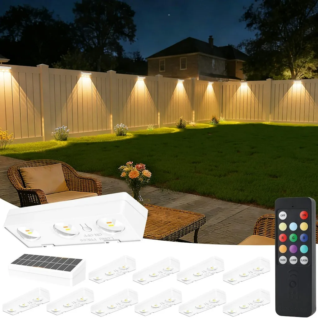 Solar Fence Lights 12-Pack w/ Remote Control