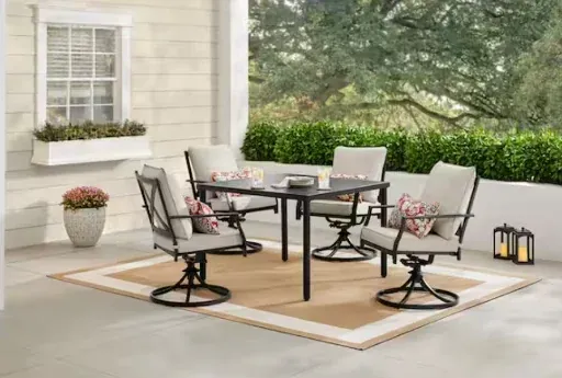 Cookson Black 5-Piece Metal Outdoor Dining Set with Cushion Guard Putty Beige Cushion