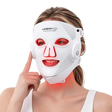 Lanieney Wireless Red Light LED Therapy Mask w/ Cooling Gel Pads & 4 Light Modes