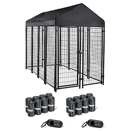 Amazon Basics Welded Rectangular Outdoor Wire Crate Kennel + 240-Ct Dog Poop Bags