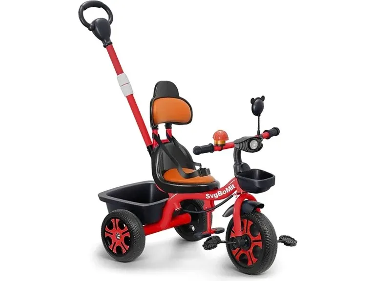 Kids Tricycle w/ Push Bar Storage Basket