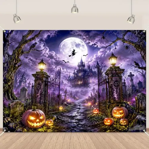 Scary Night Castle Halloween Backdrop Banner 7x5ft