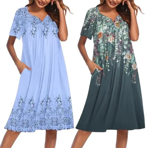 Ekouaer 2 Pack House Dresses for Women with Pockets Short Sleeve Moo Moos
