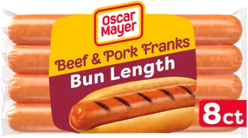 Oscar Mayer Bun Length Beef and Pork Franks Hot Dogs, 2 X 8 Count