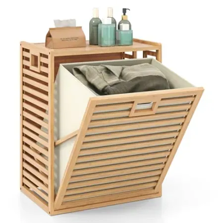 Giantex Bamboo Tilt Out Laundry Hamper w/ Removable Fabric Bin
