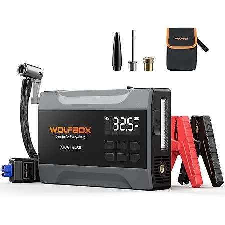 WOLFBOX 2000A 12V 10000mAh Portable Car Jump Starter w/ 150PSI Air Compressor