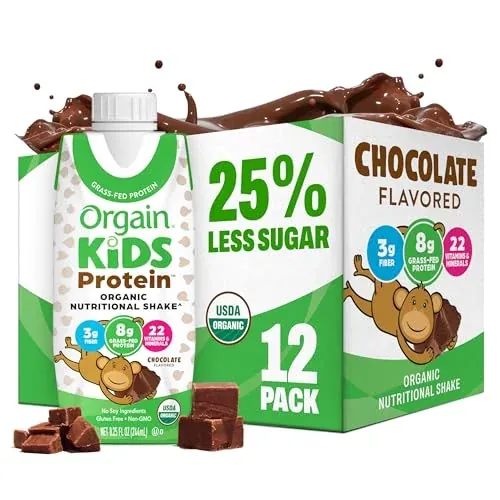 Orgain Organic Kids Nutritional Protein Shake, Chocolate, 8.25 Oz (12-Pack)