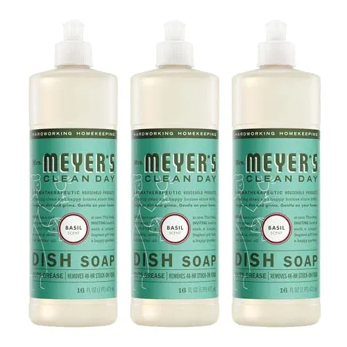 MRS. MEYER'S CLEAN DAY Liquid Dish Soap, Basil Scent, 16 Fl Oz Bottle - 3 Pack