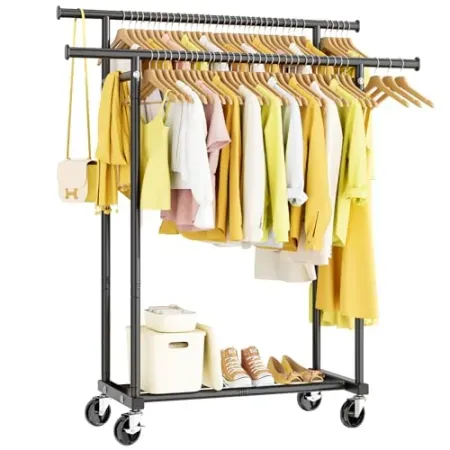 Hyseyy Double Rods Metal Rolling Clothes Rack