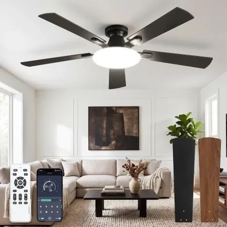 LEDIARY 52" Flush Mount Ceiling Fan w/ Light, APP & Remote Control