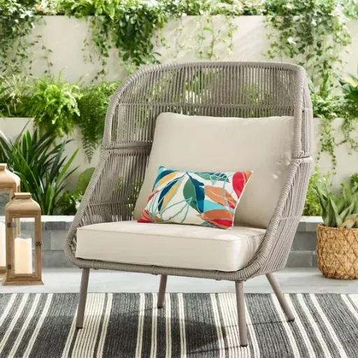 Better Homes & Gardens Tarren High-Back Outdoor Wicker Accent Chair w/ Cushions (Beige)