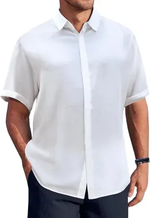 Rioofinx Men's Wrinkle Free Short Sleeve Button-Down Shirt