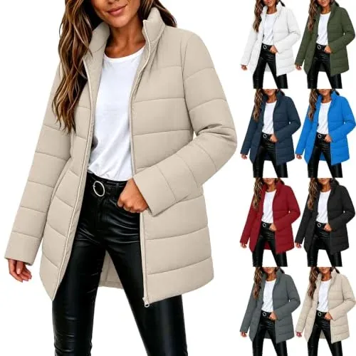Puffer Jacket Mid Length Stand Collar Coat