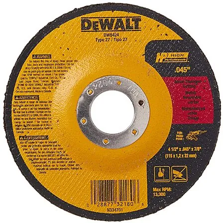DeWALT Type 27 Metal Stainless Thin Cutting Wheel (4 1/2"x .045" x 7/8")