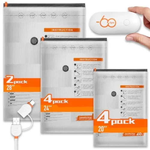 Wfiia Travel Vacuum Storage Bags 10-Pack w/ USB/Type-C Pump