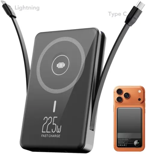 Magnetic Portable Charger with Built-in-Cable, 10000mAh 22.5W