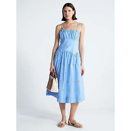 Free Assembly Women's Tie Back Cotton Midi Dress w/ Drop Waist (Blue)