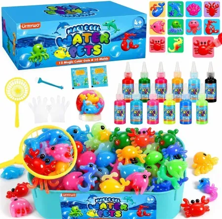 URMYWO Magic Water Gel Squishy Toy Kit w/ 12 Gel Colors & 10 Molds